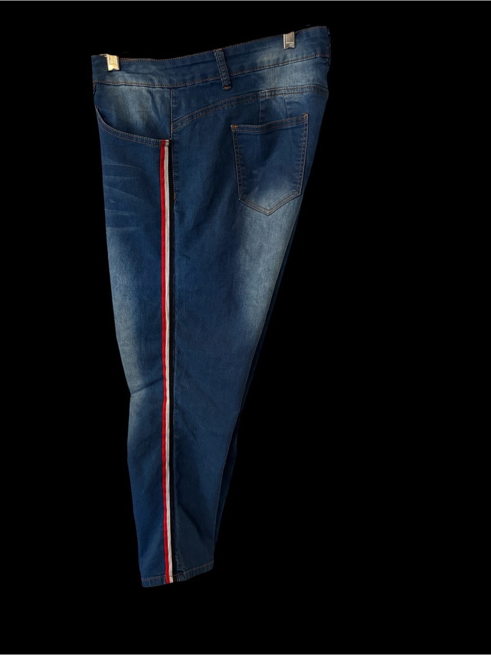 VIP Women’s Slim Straight Blue Jeans with Red & White Side Stripe